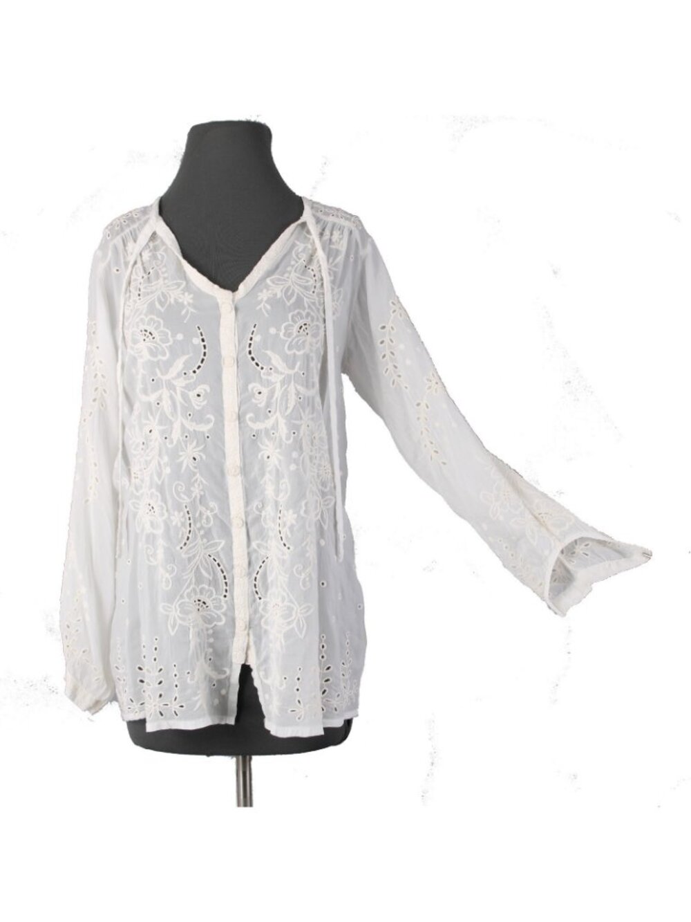 Johnny Was Top $275 Monroe Sz S White Embroidered 100% Rayon Poly Top - Picture 2 of 11